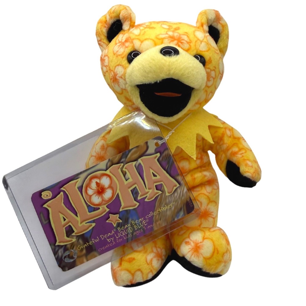 Liquid Blue VTG Grateful Dead Aloha Bear Yellow Hibiscus Floral Plush NWT RARE